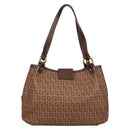 FENDI Zucchino Canvas Mamma Baguette Shoulder Bag PVC Beige Gold Auth 135115A-3