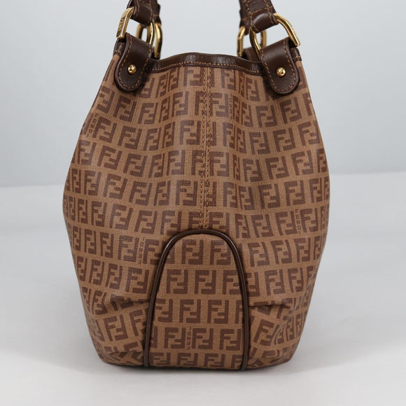 FENDI Zucchino Canvas Mamma Baguette Shoulder Bag PVC Beige Gold Auth 135115A