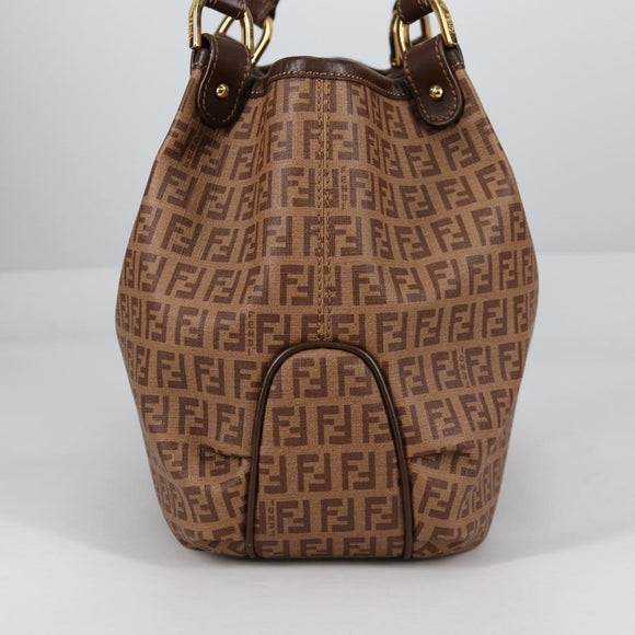 FENDI Zucchino Canvas Mamma Baguette Shoulder Bag PVC Beige Gold Auth 135115A