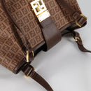 FENDI Zucchino Canvas Mamma Baguette Shoulder Bag PVC Beige Gold Auth 135115A-6