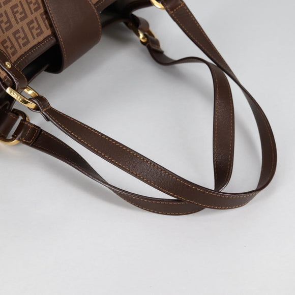 FENDI Zucchino Canvas Mamma Baguette Shoulder Bag PVC Beige Gold Auth 135115A