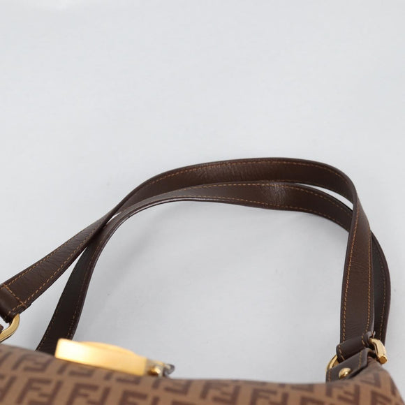 FENDI Zucchino Canvas Mamma Baguette Shoulder Bag PVC Beige Gold Auth 135115A