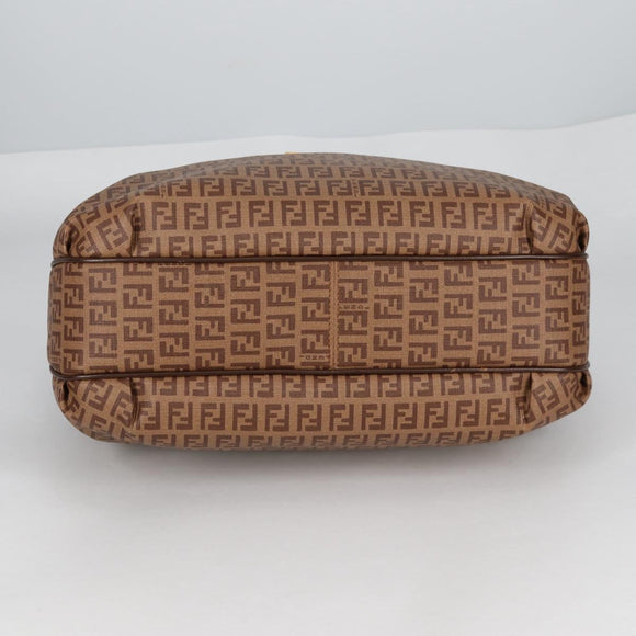 FENDI Zucchino Canvas Mamma Baguette Shoulder Bag PVC Beige Gold Auth 135115A