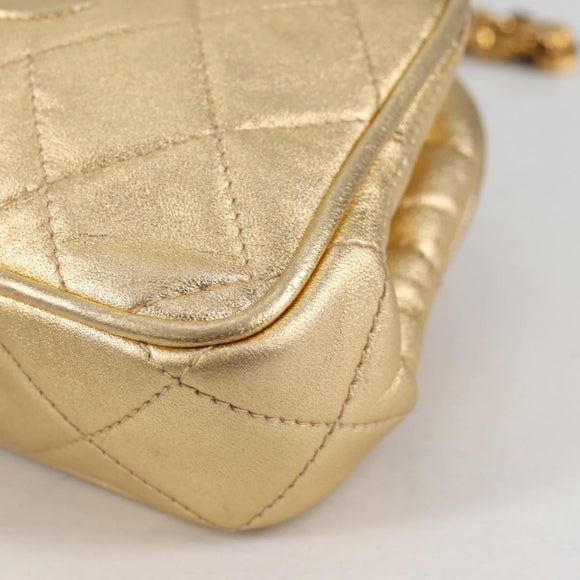 CHANEL Chain Shoulder Bag Lamb Skin Gold Tone CC Auth 135116A