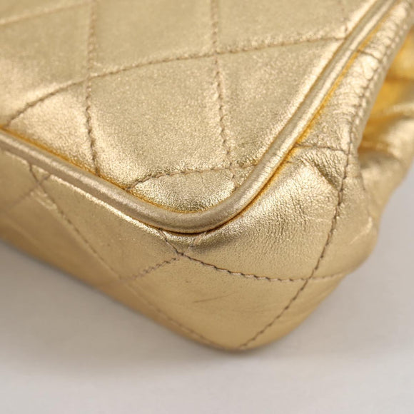 CHANEL Chain Shoulder Bag Lamb Skin Gold Tone CC Auth 135116A