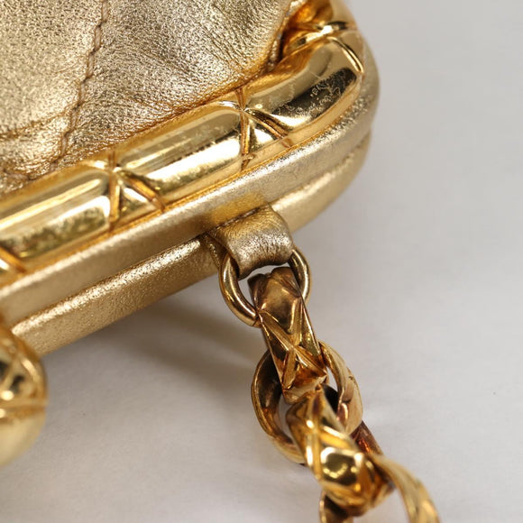 CHANEL Chain Shoulder Bag Lamb Skin Gold Tone CC Auth 135116A