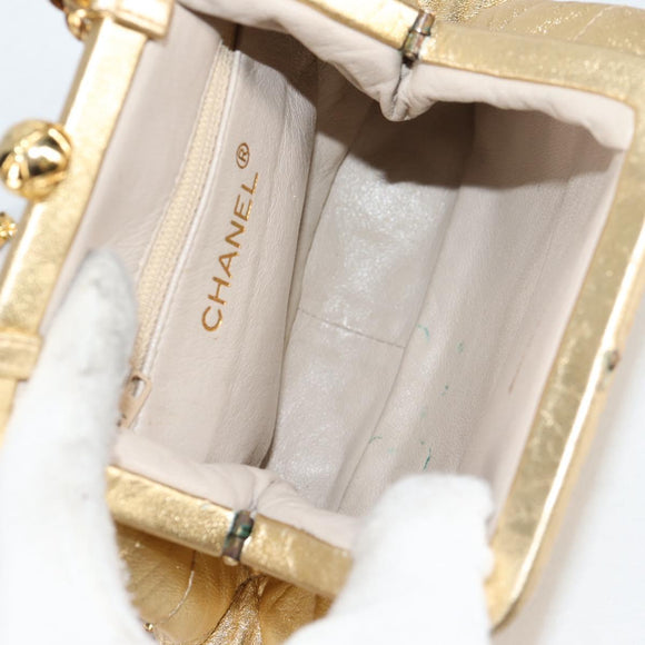 CHANEL Chain Shoulder Bag Lamb Skin Gold Tone CC Auth 135116A