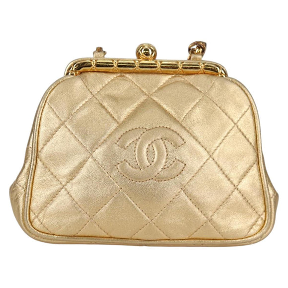 CHANEL Chain Shoulder Bag Lamb Skin Gold Tone CC Auth 135116A