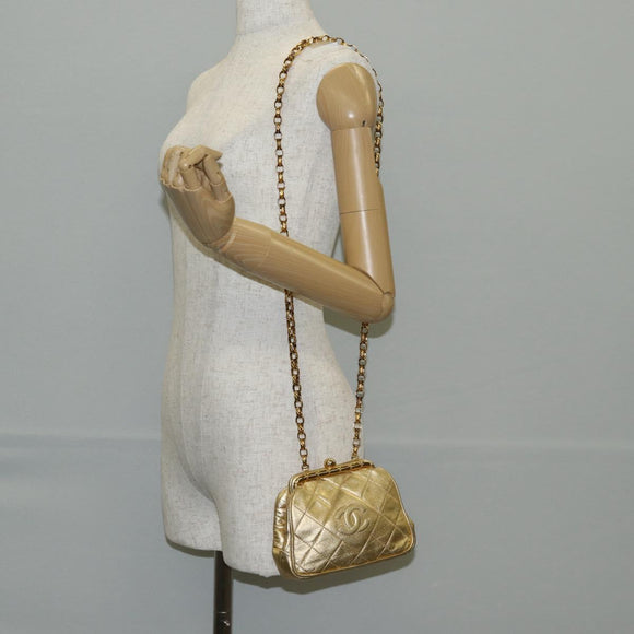 CHANEL Chain Shoulder Bag Lamb Skin Gold Tone CC Auth 135116A