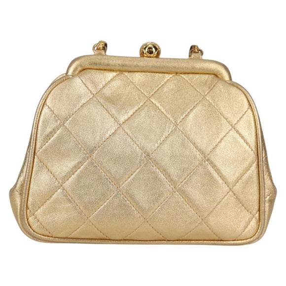 CHANEL Chain Shoulder Bag Lamb Skin Gold Tone CC Auth 135116A