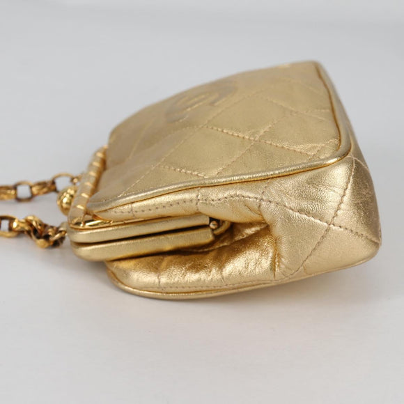 CHANEL Chain Shoulder Bag Lamb Skin Gold Tone CC Auth 135116A