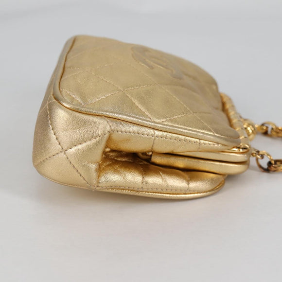 CHANEL Chain Shoulder Bag Lamb Skin Gold Tone CC Auth 135116A