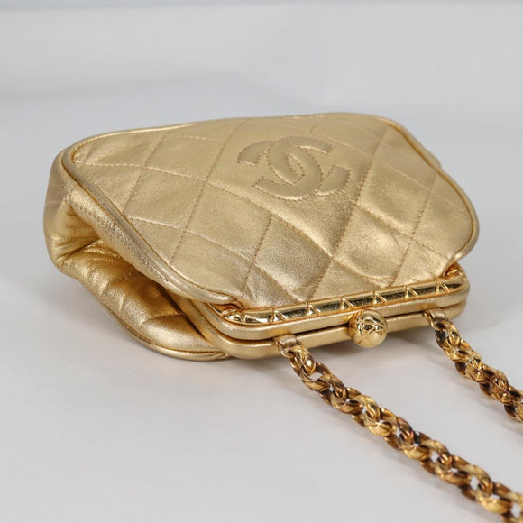 CHANEL Chain Shoulder Bag Lamb Skin Gold Tone CC Auth 135116A