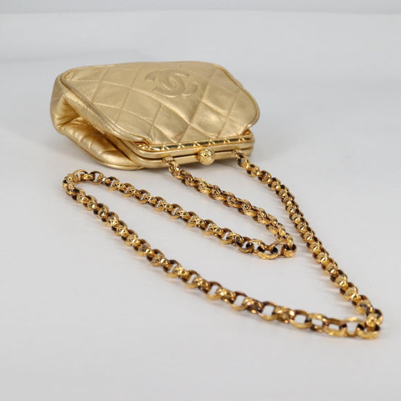 CHANEL Chain Shoulder Bag Lamb Skin Gold Tone CC Auth 135116A
