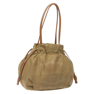 PRADA Hand Bag Nylon Beige Gold Auth 135148