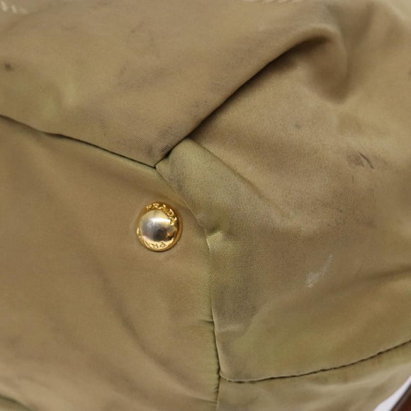 PRADA Hand Bag Nylon Beige Gold Auth 135148