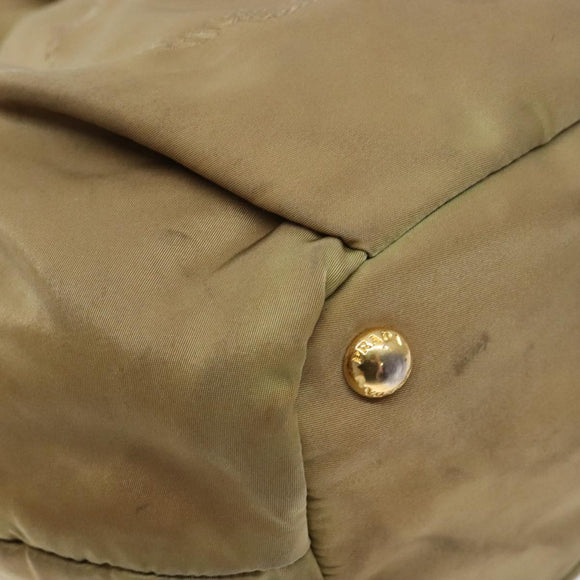 PRADA Hand Bag Nylon Beige Gold Auth 135148