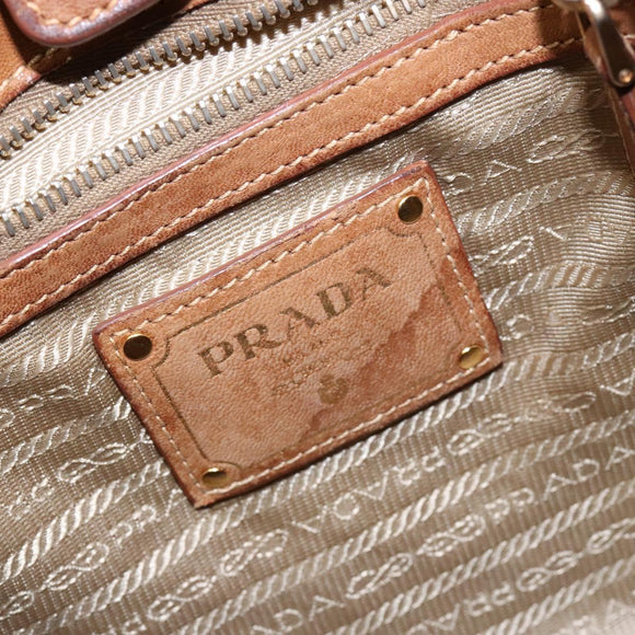 PRADA Hand Bag Nylon Beige Gold Auth 135148