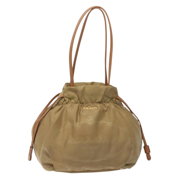PRADA Hand Bag Nylon Beige Gold Auth 135148