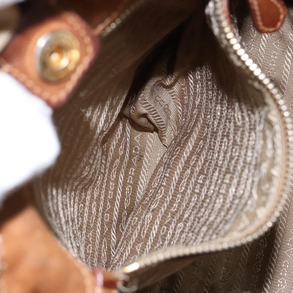 PRADA Hand Bag Nylon Beige Gold Auth 135148