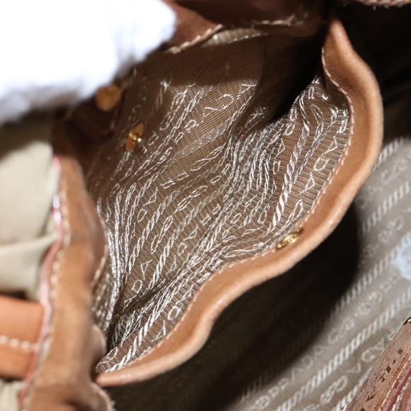 PRADA Hand Bag Nylon Beige Gold Auth 135148