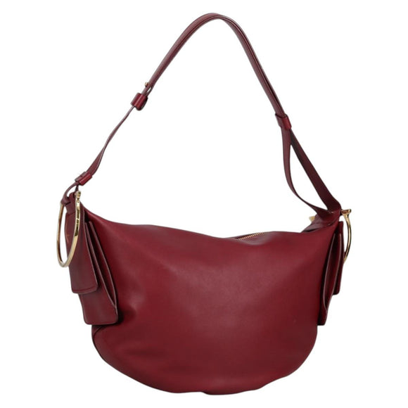 Salvatore Ferragamo Gancini Shoulder Bag Leather Wine Red Gold Auth 135156M