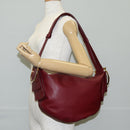 Salvatore Ferragamo Gancini Shoulder Bag Leather Wine Red Gold Auth 135156M-23