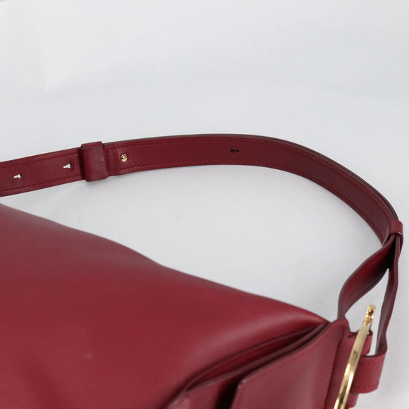 Salvatore Ferragamo Gancini Shoulder Bag Leather Wine Red Gold Auth 135156M