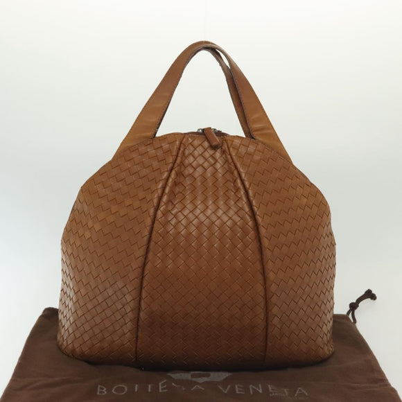 BOTTEGA VENETA INTRECCIATO Hand Bag Leather Brown Silver Auth 135158