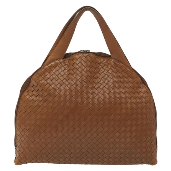 BOTTEGA VENETA INTRECCIATO Hand Bag Leather Brown Silver Auth 135158