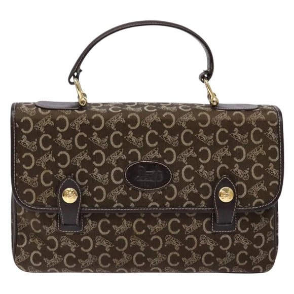 CELINE C Macadam Canvas Hand Bag Brown Gold Auth 135161