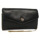 Christian Dior Chain Shoulder Bag Leather Black Gold Auth 135164-1