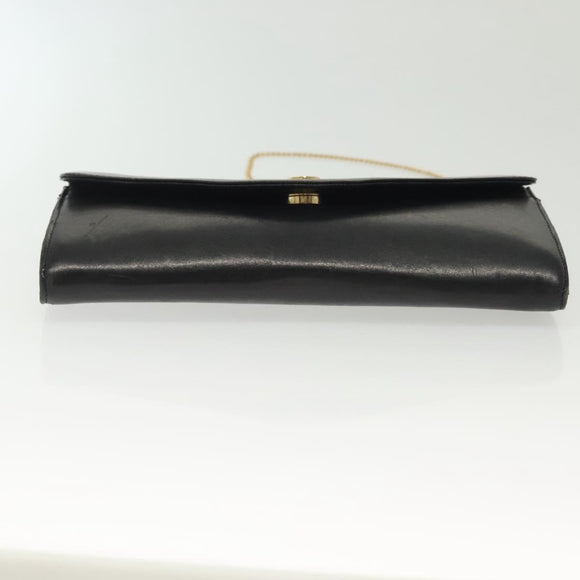 Christian Dior Chain Shoulder Bag Leather Black Gold Auth 135164