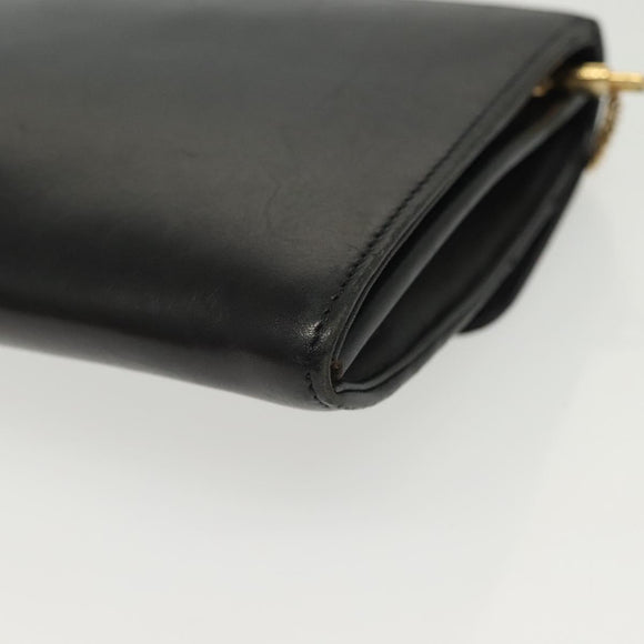 Christian Dior Chain Shoulder Bag Leather Black Gold Auth 135164