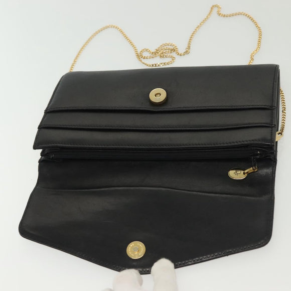Christian Dior Chain Shoulder Bag Leather Black Gold Auth 135164
