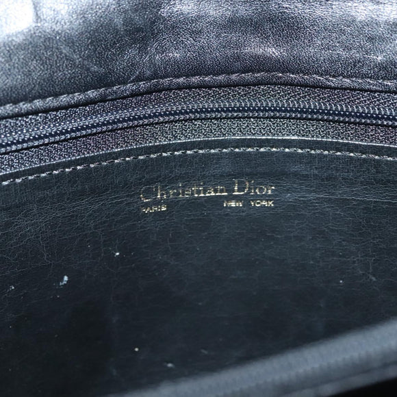 Christian Dior Chain Shoulder Bag Leather Black Gold Auth 135164