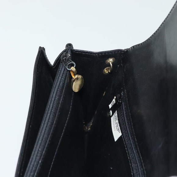 Christian Dior Chain Shoulder Bag Leather Black Gold Auth 135164