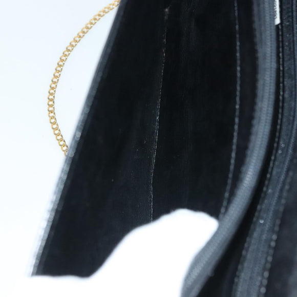 Christian Dior Chain Shoulder Bag Leather Black Gold Auth 135164