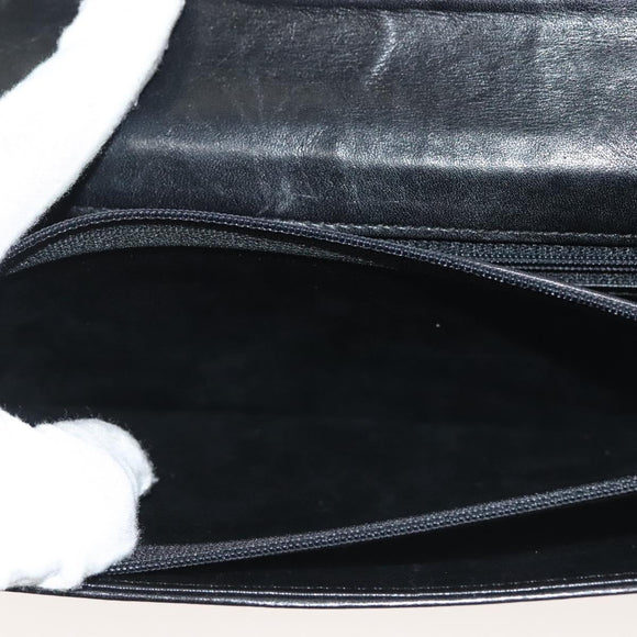 Christian Dior Chain Shoulder Bag Leather Black Gold Auth 135164