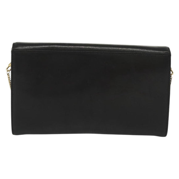 Christian Dior Chain Shoulder Bag Leather Black Gold Auth 135164