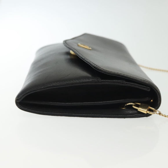 Christian Dior Chain Shoulder Bag Leather Black Gold Auth 135164