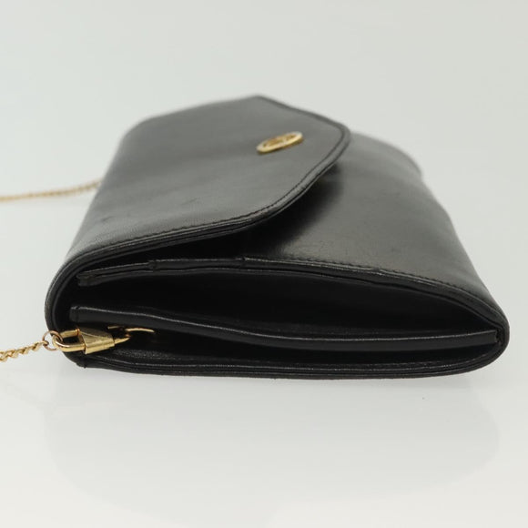 Christian Dior Chain Shoulder Bag Leather Black Gold Auth 135164
