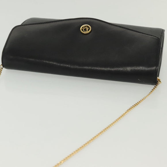 Christian Dior Chain Shoulder Bag Leather Black Gold Auth 135164