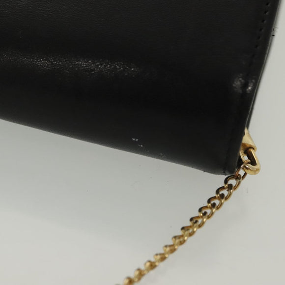 Christian Dior Chain Shoulder Bag Leather Black Gold Auth 135164