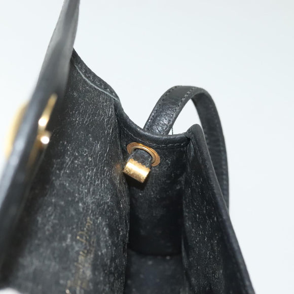 Christian Dior Shoulder Bag Leather Black Gold Auth 135165