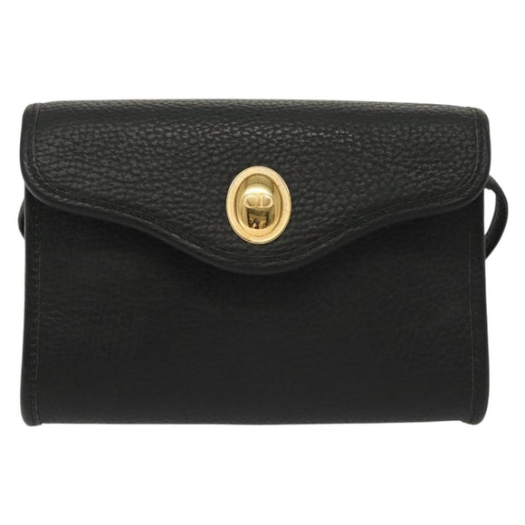 Christian Dior Shoulder Bag Leather Black Gold Auth 135165
