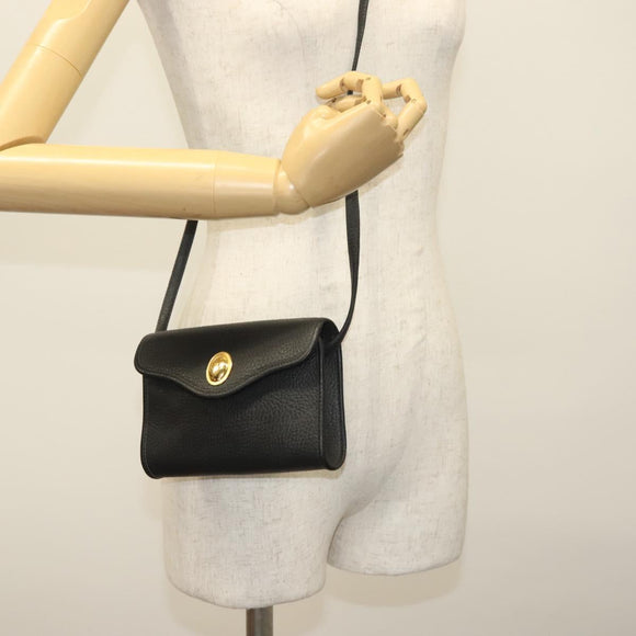 Christian Dior Shoulder Bag Leather Black Gold Auth 135165