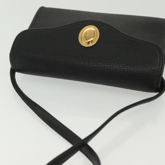 Christian Dior Shoulder Bag Leather Black Gold Auth 135165