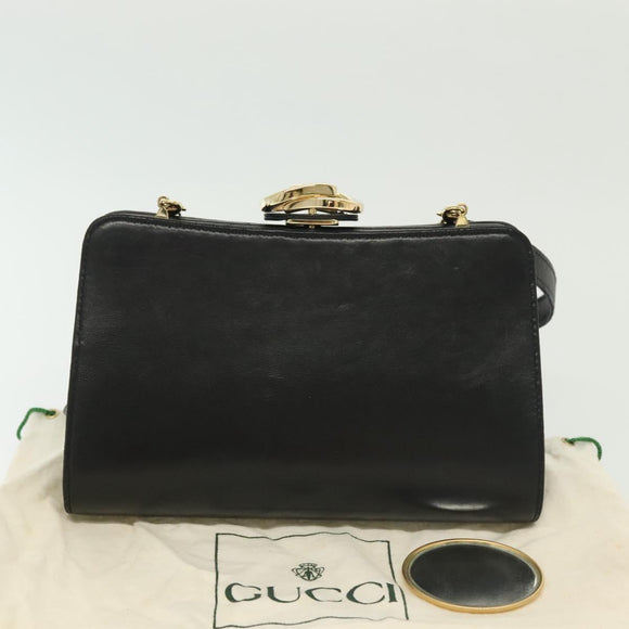 GUCCI Shoulder Bag Leather Black Gold 005 406 0284 Auth 135176