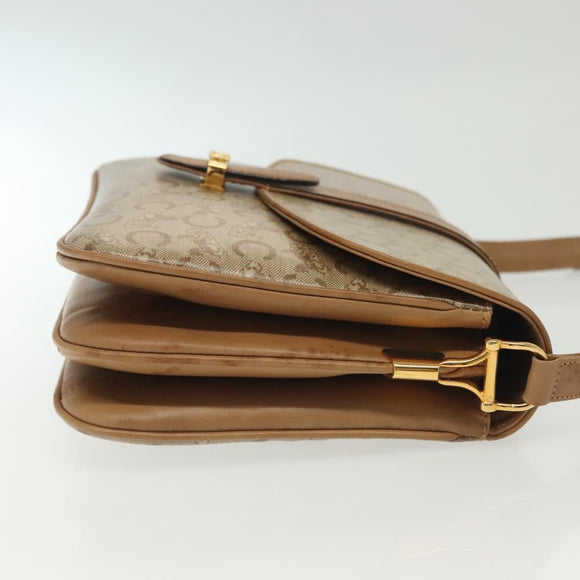 CELINE Macadam Canvas Shoulder Bag PVC Beige Gold Auth 135181